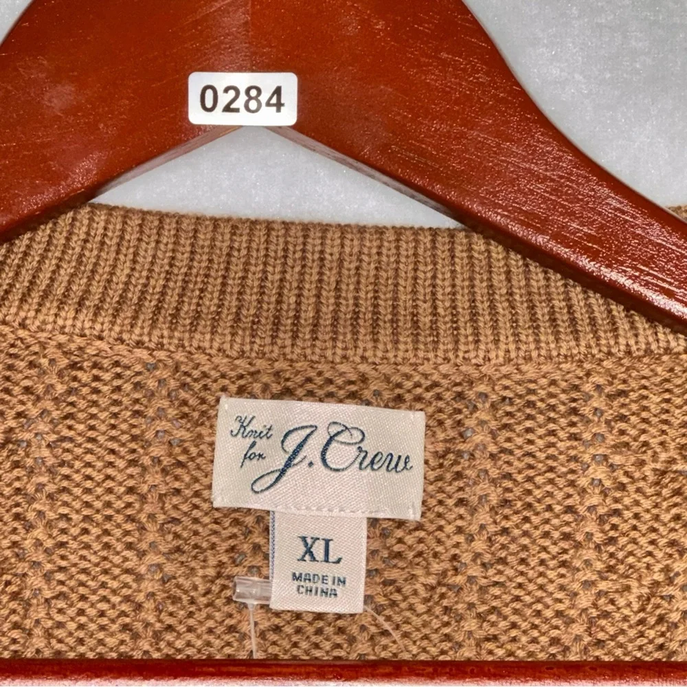 J.Crew Heritage Cotton Cable-Knit Cardigan Sweater Vest - Brown Camel Men's XL